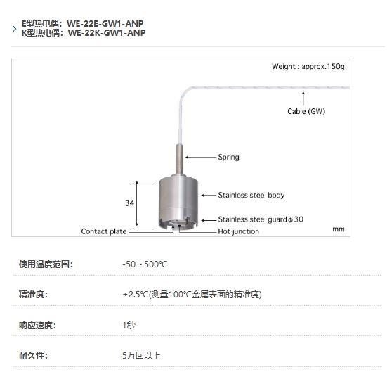 ANRITSU安立计器温度计自重型温度传感器WE系列WE-22-GW1-ANP