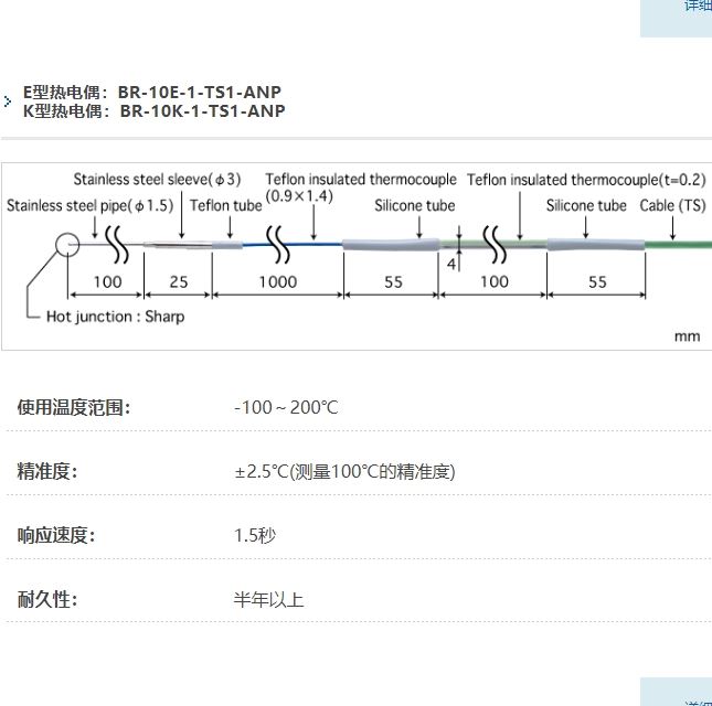 ANRITSU安立计器温度计低温用温度传感器BR-10-1-TS1-ANP