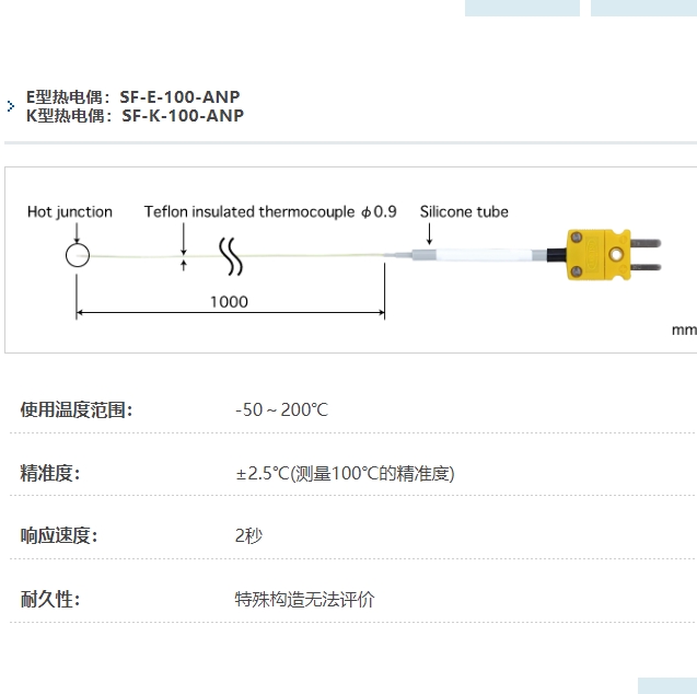ANRITSU安立计器温度计极细型温度传感器SF-E-100-ANP