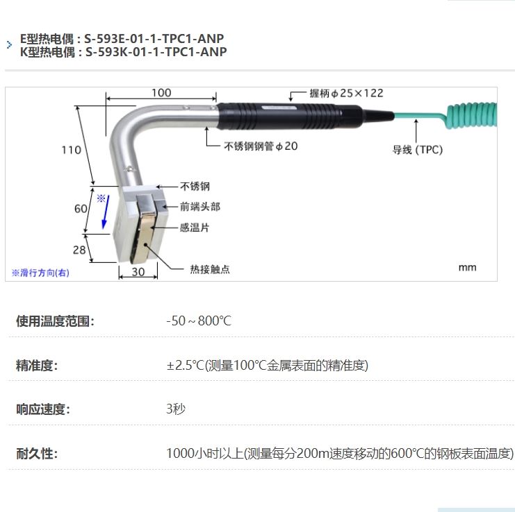 ANRITSU安立计器温度计高性能移动表面用温度传感器S-593-01-1-TPC1-ANP