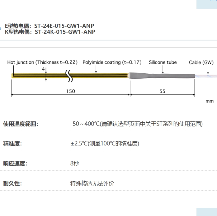 ANRITSU安立计器温度计贴片式多用途温度传感器ST-24-015-GW1-ANP