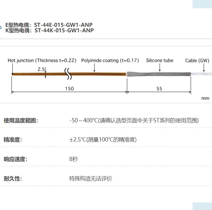 ANRITSU安立计器温度计贴片式多用途温度传感器ST-44-015-GW1-ANP