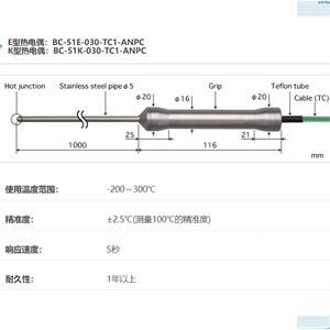 ANRITSU安立计器温度计食品用内部温度传感器BC-51-030-TC1-ANPC