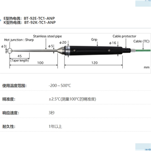 ANRITSU安立计器温度计刺入型温度传感器BT-92E-TC1-ANP