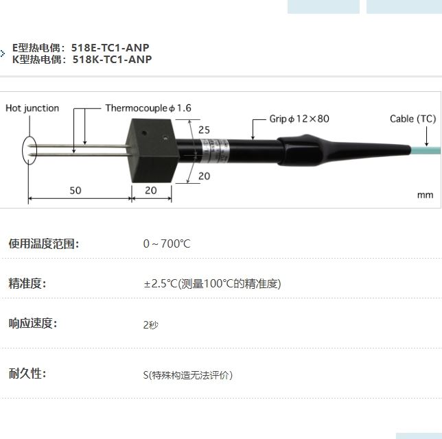 ANRITSU安立计器温度计溶融金属表面用518-TC1-ANP