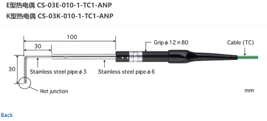 日本ANRITSU安立計器微小表面用表面温度传感器CS系列CS-03K-010-1-TC1-ANP
