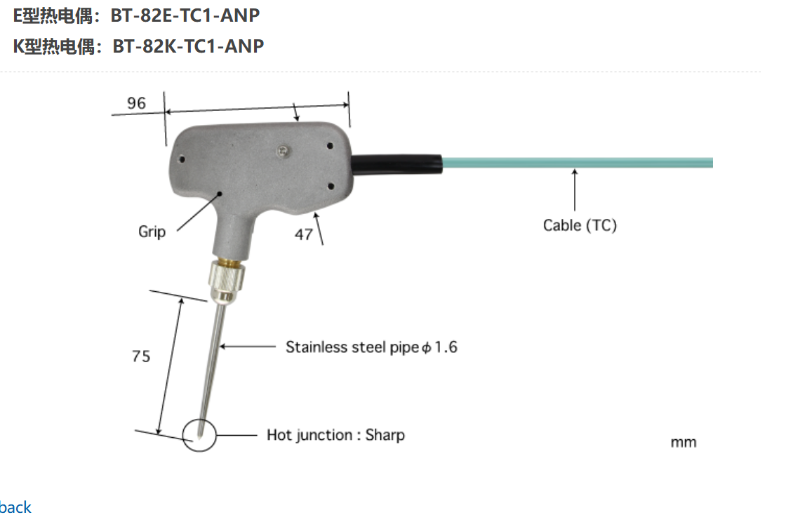 日本ANRITSU安立計器刺入型温度传感器BT-82E-TC1-ANP