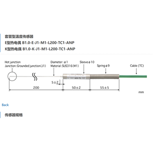 日本ANRITSU安立計器套管型温度传感器B1.0-E-J1-M1-L200-TC1-ANP